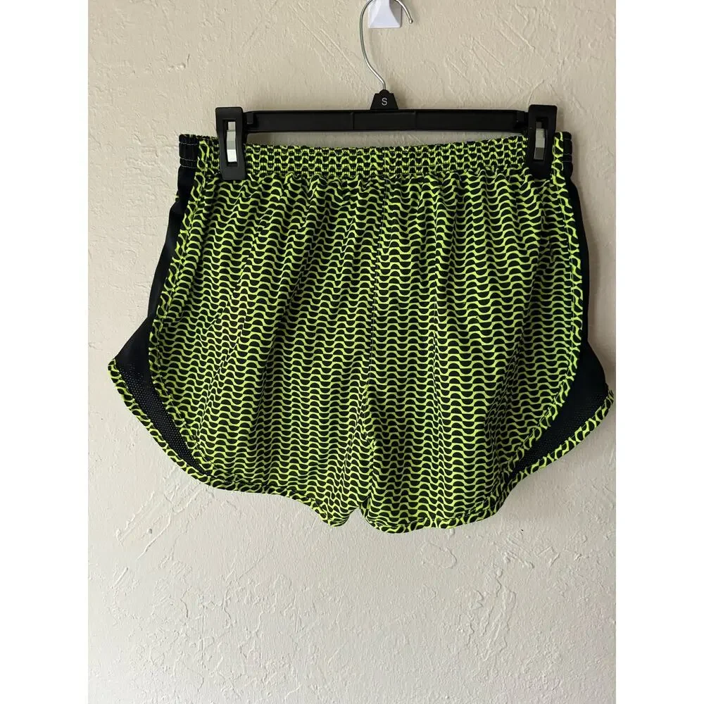 Nike Dri Fit Women's Shorts in Neon Green and Black Geometric Pattern, Size M